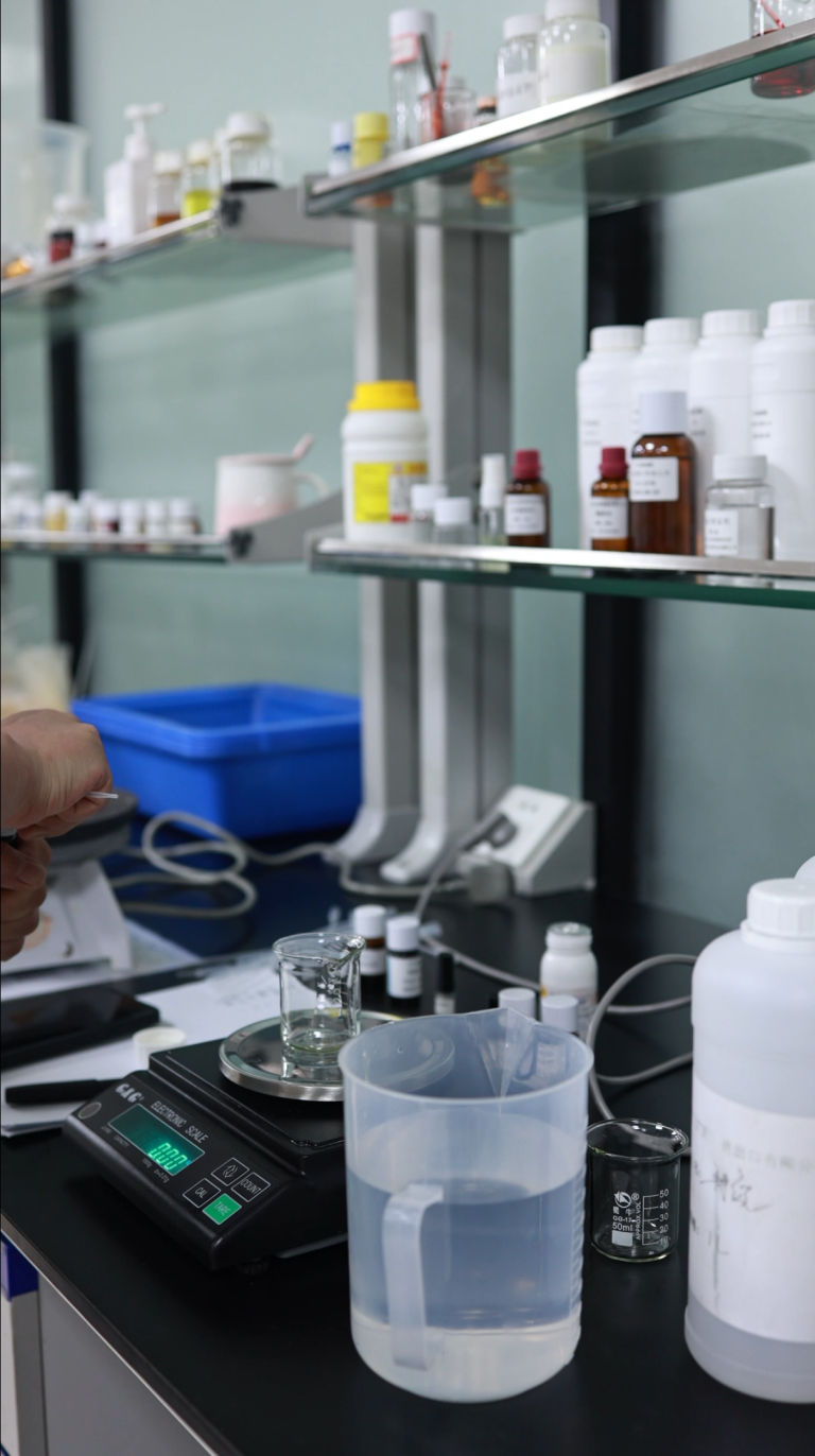 Laboratory weighing and prototype preparation in the company cosmetics process library